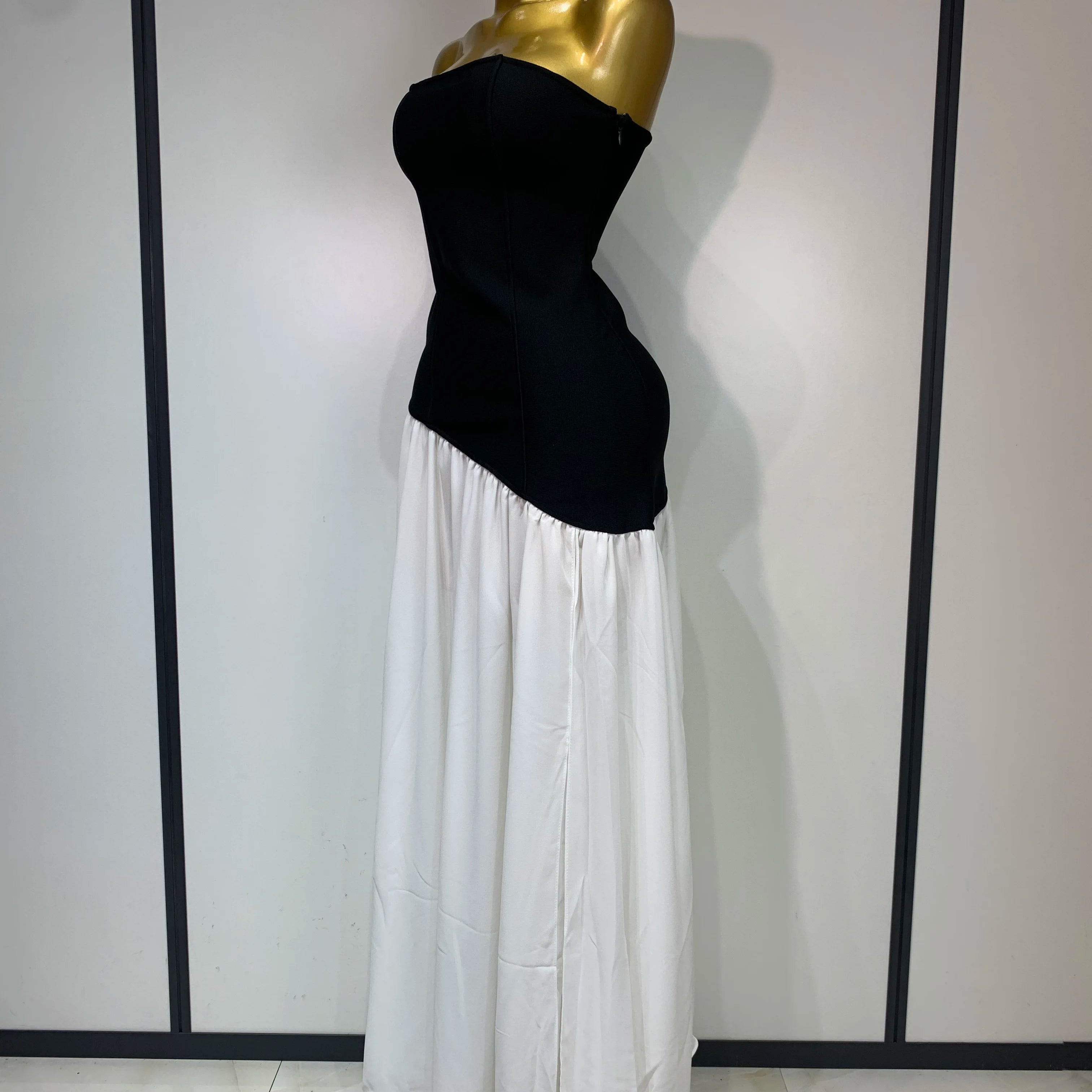 Sexy Strapless Backless Patchwork Maxi Long Bodycon Bandage Dress 2025 Celebrity Elegant Evening Party Luxury Birthday Dress