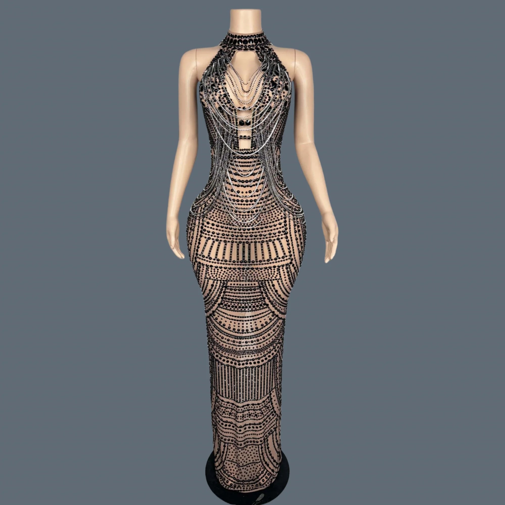 Luxury Couture Rhinestone Elegant Evening Dress Women Birthday Celebrate Party Gown Sexy Mesh See Through Photo Shoot Dress Miwu black