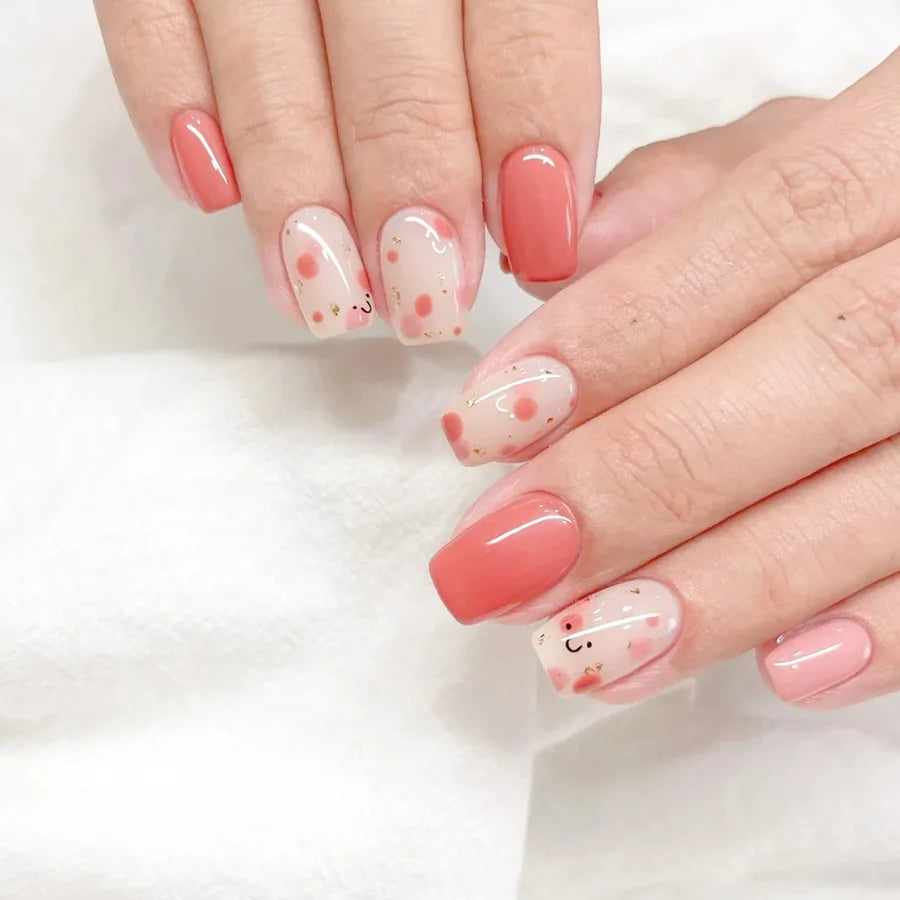 24pcs/set Short medium long fake nails colorful gradient Y2K sunset heart leopard print square ballet tips press on false nail 2025