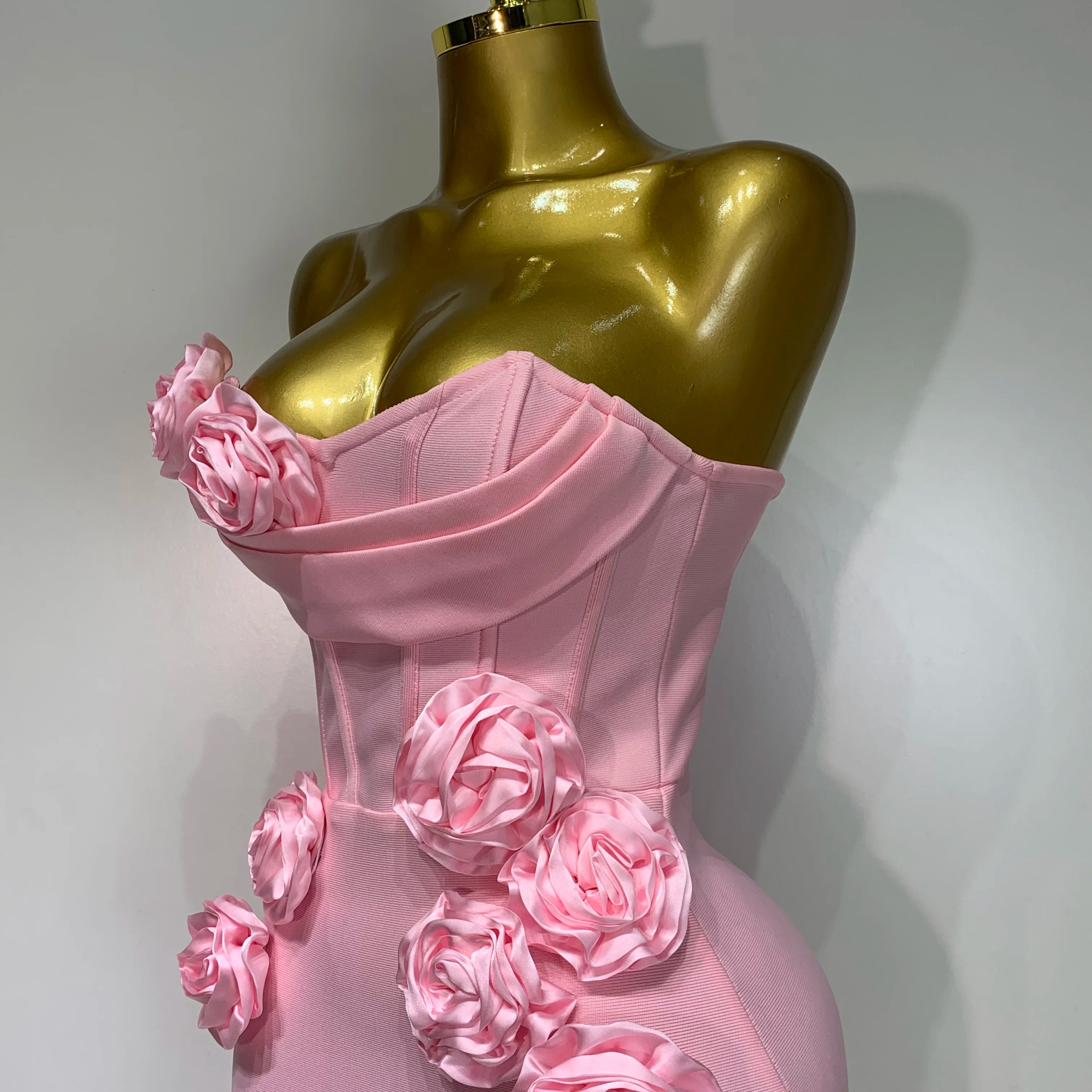 Women Celebrity Sexy Strapless Backless Flower Maxi Long Bodycon Bandage Dress 2025 Elegant Birthday Evening Club Party Dresses