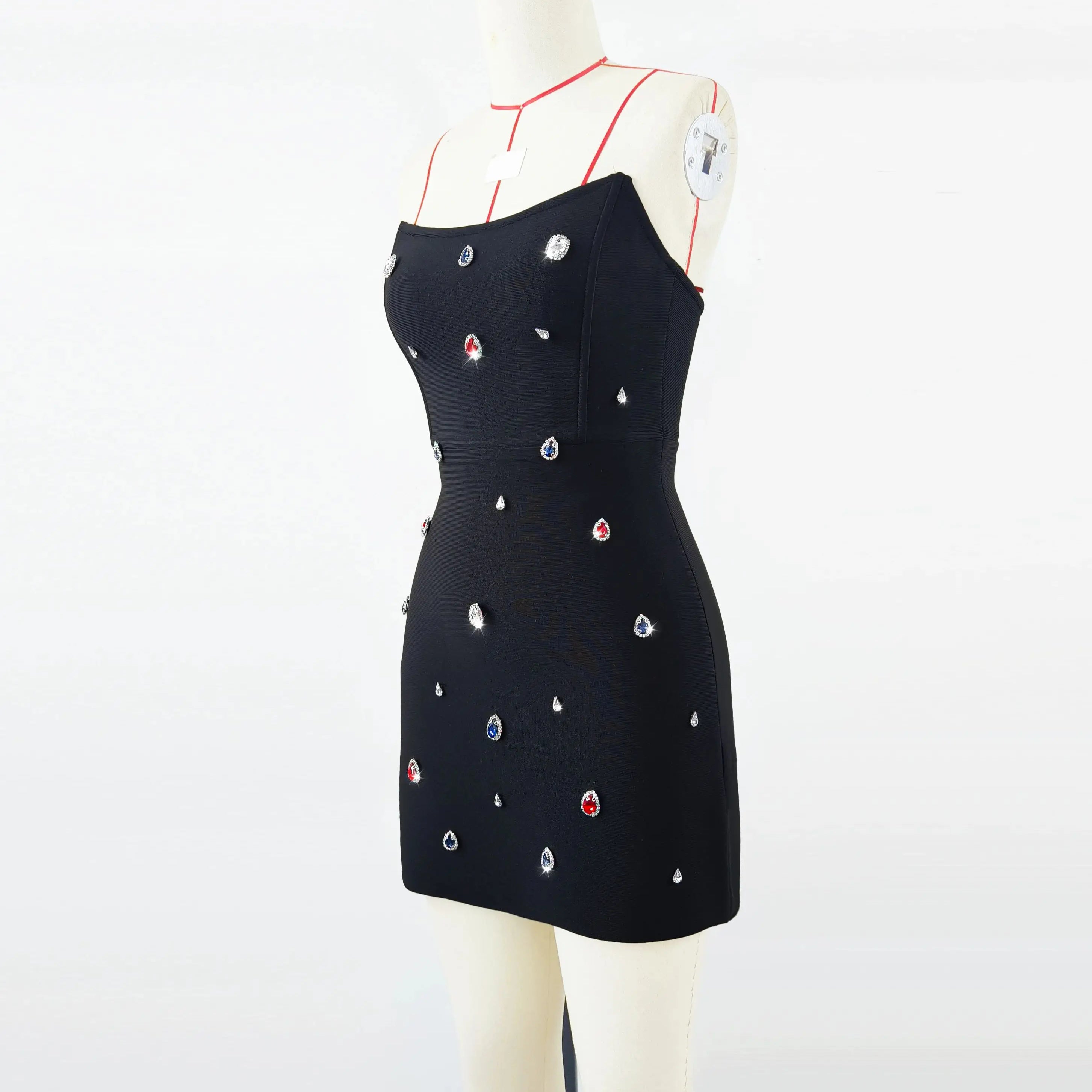 Chic Women Summer Celebrity Sexy Strapless Beading Black Mini Bodycon Bandage Dress 2025 Elegant Evening Club Party Dress