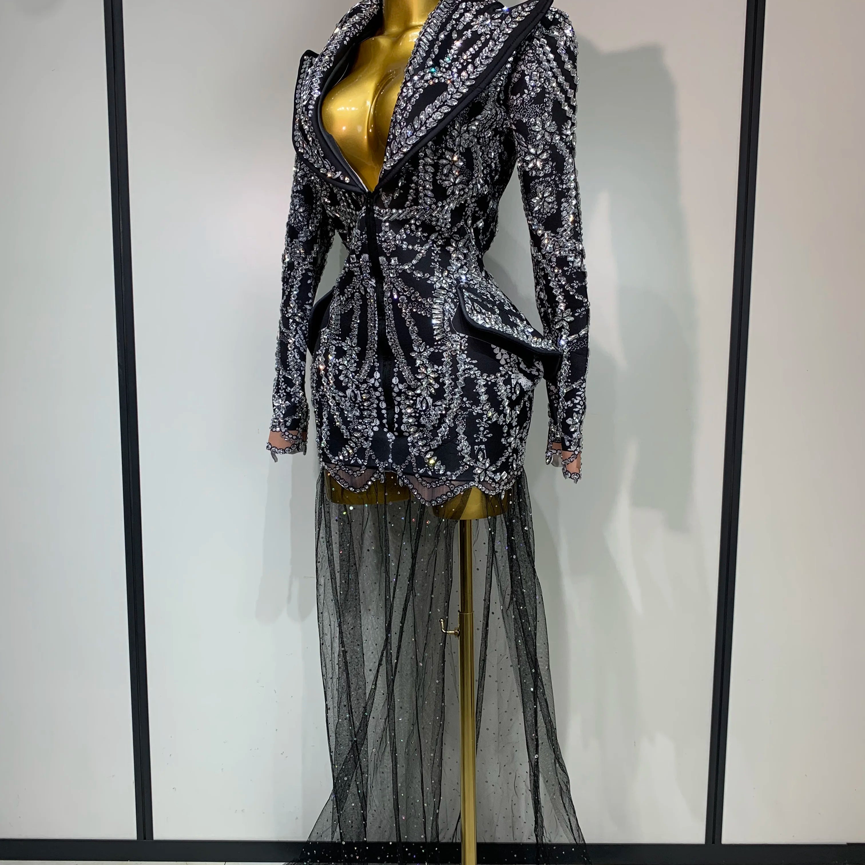 Luxury Nightclub Evening Birthday Dresses Stage Perform Outfit Sparkly Rhinestone Women's Elegant Party Sexy Dress