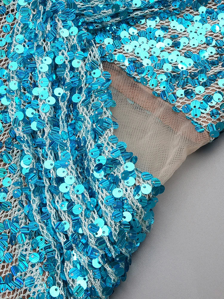 2024 Blue Long Mermaid Party Dress Sequins Beaded Deep V Neck Plunge Halter Cut out Bodycon Cocktail Party Evening Gowns