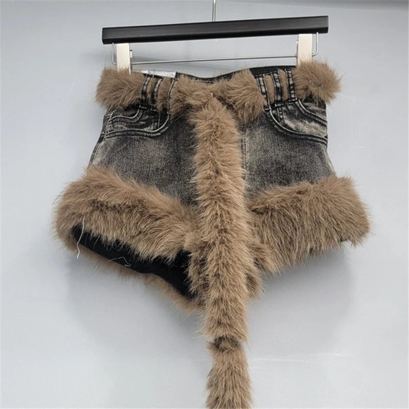 Autumn Winter New Style Design Denim Low Waist Fashion Versatile Frayed Shorts For Women Vintage Short Pants 11A07792 Black Gray