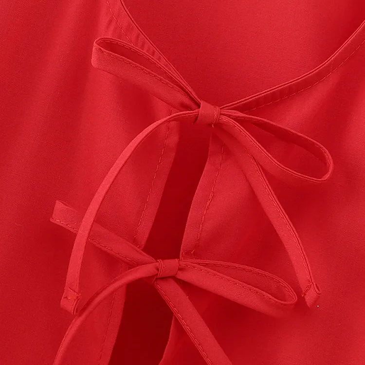 Bow Tied Lace Up Shirt Women Pleats Office Puff Sleeve Female Chic Slim Solid Tops Summer Sweet Lady V Neck Tops