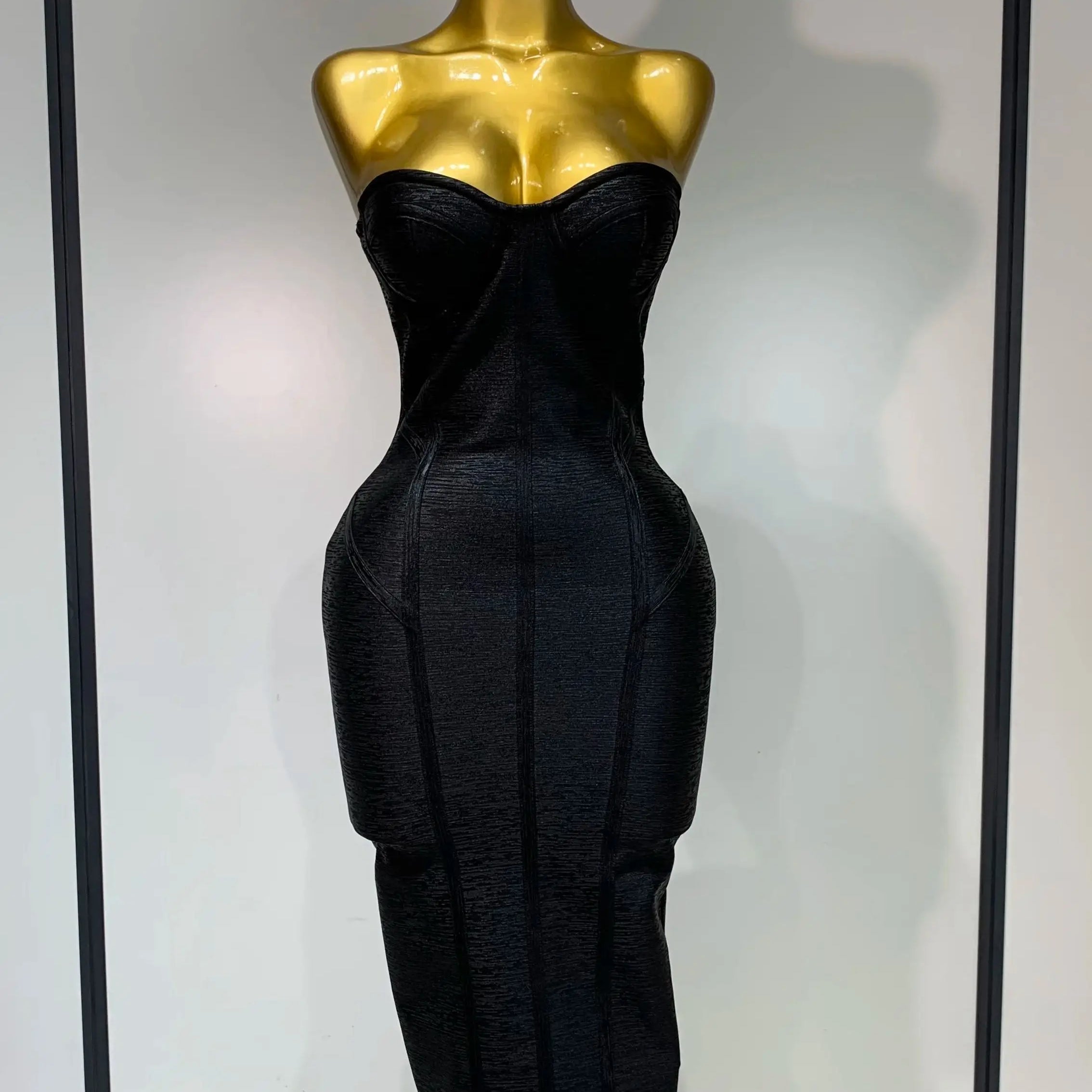 2025 New Women Sexy Strapless Black Foil Color Bodycon Bandage Dress Fashion Celebrate Evening Party Luxury Birthday Dresses black