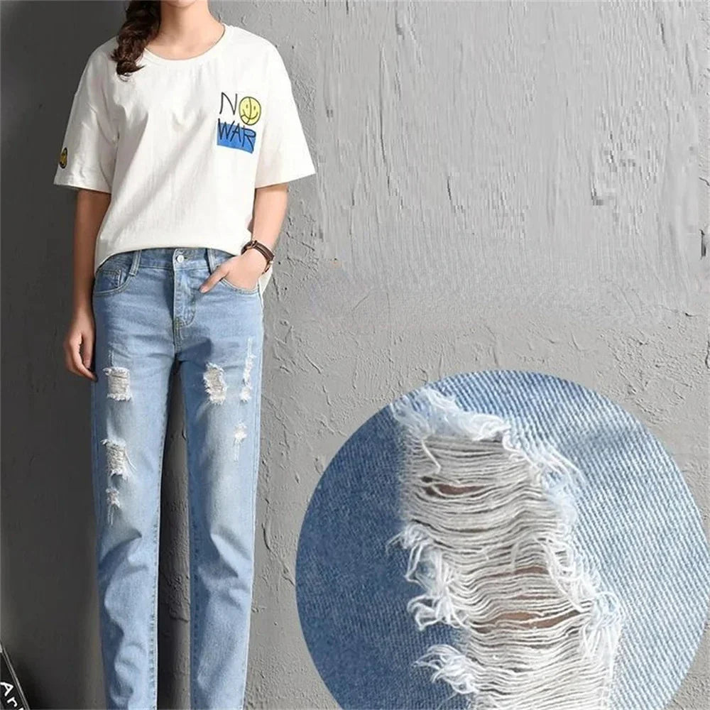 Fashion New Women Mid Waist Boyfriend Big Ripped Hole Jeans Casual High Street Denim Pants Sexy Vintage Pencil Jeans y2k