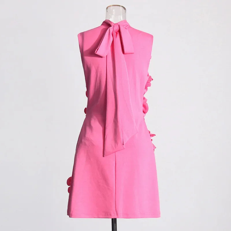 Elegant Ladylike Short Skirt Heavy Embroidery Splicing Belted Dress Women's Fashion Spring Sleeveless Dress