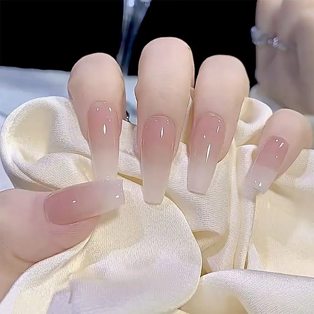 24pcs Gradient Fake Nails French Ballerina Nail Waterproof Faux Medium Coffin false nails Fingernails Press on Nails Tips AA9