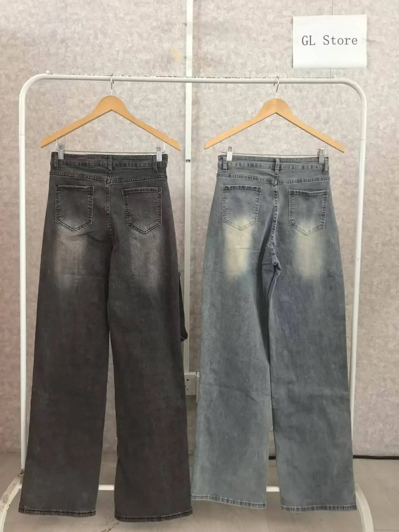 Women Streetwear Button Cutout Cargo Straight Denim Wide Leg Jeans Pants 2024 INS Elastic Fashion Party Cargo Trousers