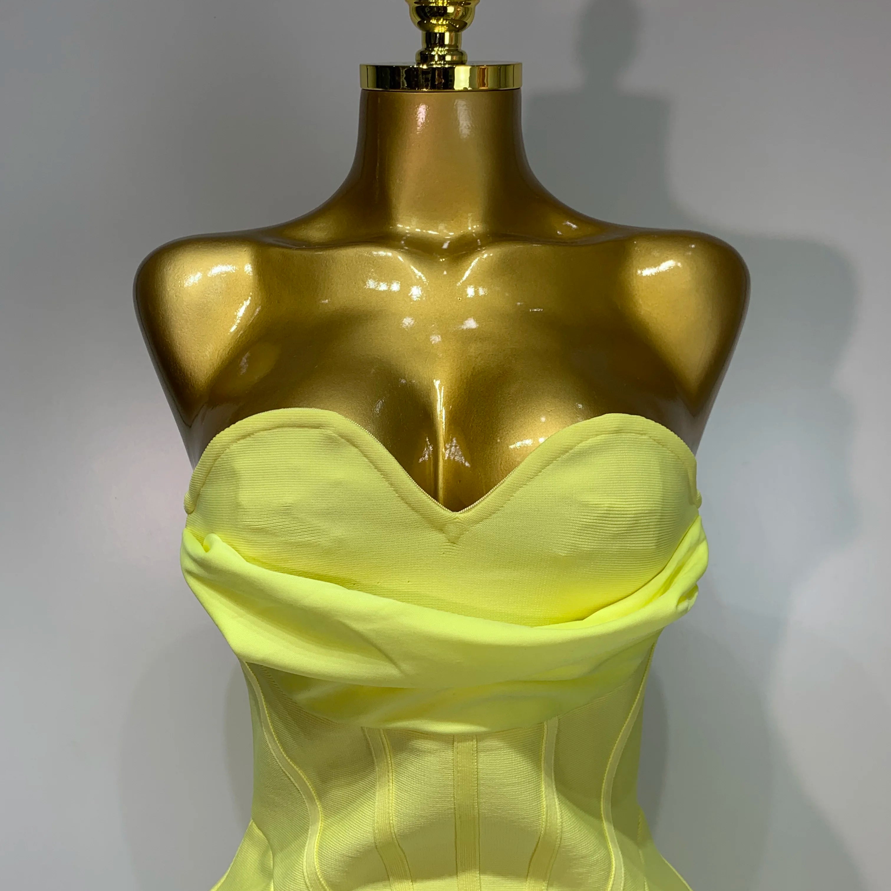 Newest 2025 Women Strapless Sexy Yellow Stretch Bodycon Bandage Dress Elegant Evening Party Luxury Birthday Celebrity Prom Gown