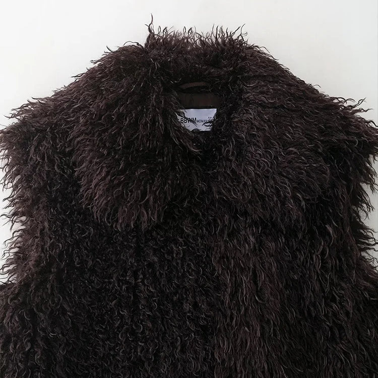 TFMLN New Fur Vest For Women Solid Color Sleeveless Waistcoat Jacket Long Faux Fur Winter Thick Fur Fashion Lady Vest Coat