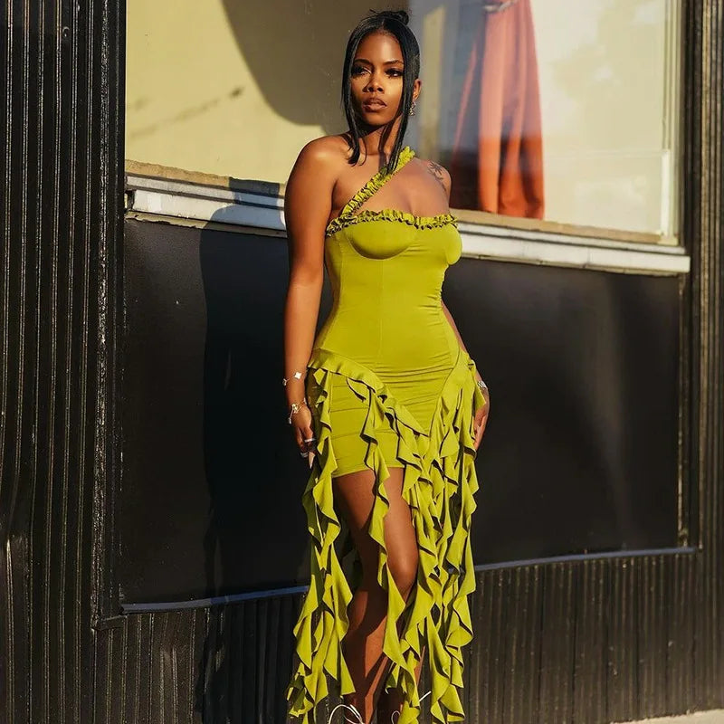 CM.YAYA Women Sleeveless Strapless Halter Long Dress Summer Streetwear Beach Tassel Evening Sexy Night Party Dresses Vestidos