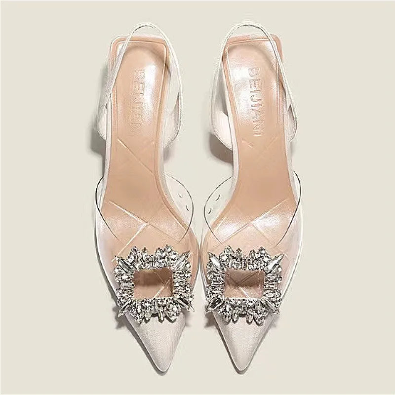 Spring and Autumn Fashion Sexy Banquet Comfortable Crystal Transparent Solid Color Pointed Toe Women's High Heels