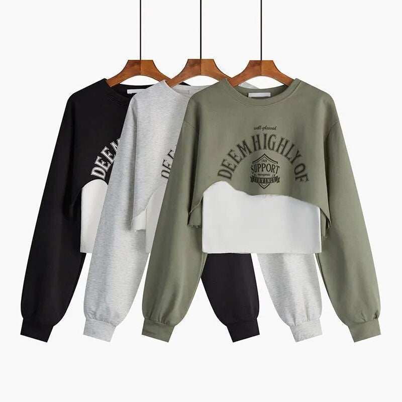 Women Spring Autumn Sweatshirt Wide Leg Pants Vest 3 Piece Set 2024 Lady Casual Letter T Shirts Trousers Outfits Green Top Suit