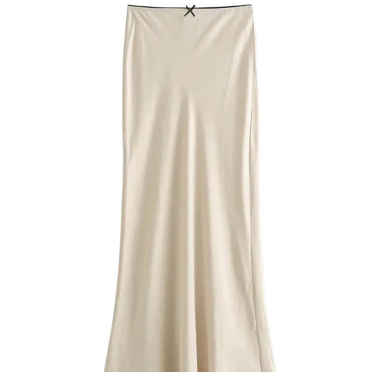 TRAFZA Satin Midi Skirt Woman High Waist Long Skirts For Women New Fashion 2023 Autumn Casual Elegant Party Women's Skirts