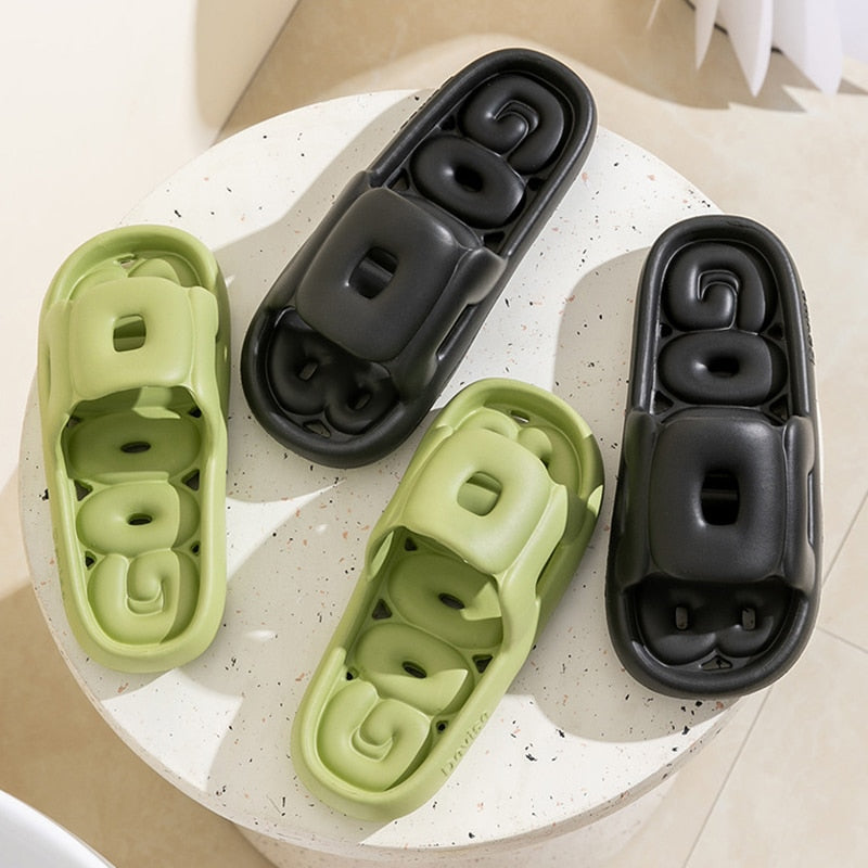 Summer Slippers Cloud Soft Couple Slides Women Men Bathroom House Cheese Slippers Leaking Quick-drying Shower Slipper