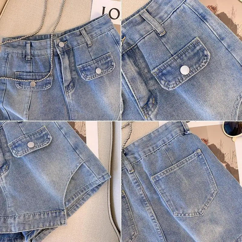 Plus Size L-4XL Denim Shorts For Women High Waist Fashion Summer Jean Pants High Street Y2K Clothing Free Shipping Skirt Short