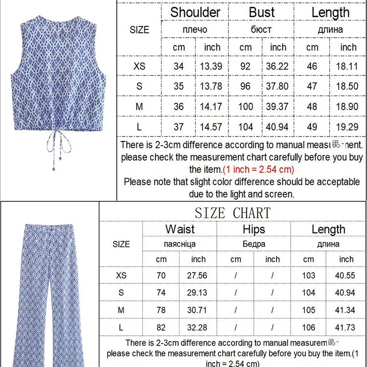 TRAF Women Plaid Print Tops Pants Sets Fashion Summer New Female O-Neck Sleeveless Drawstring Short Top+High Waist Long Trousers