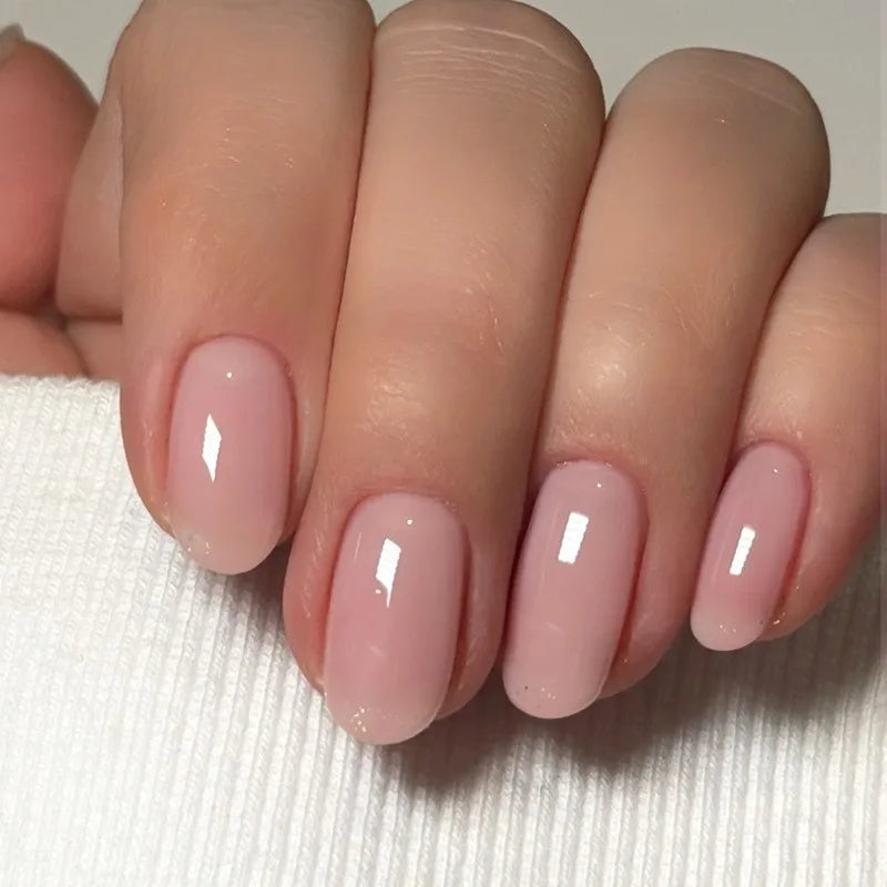 24Pcs Solid Color Press on Nails with Jelly Glue Short Round Head False Nails Colorful Summer Fake Nail Art Reusable Nail Tips 109-09