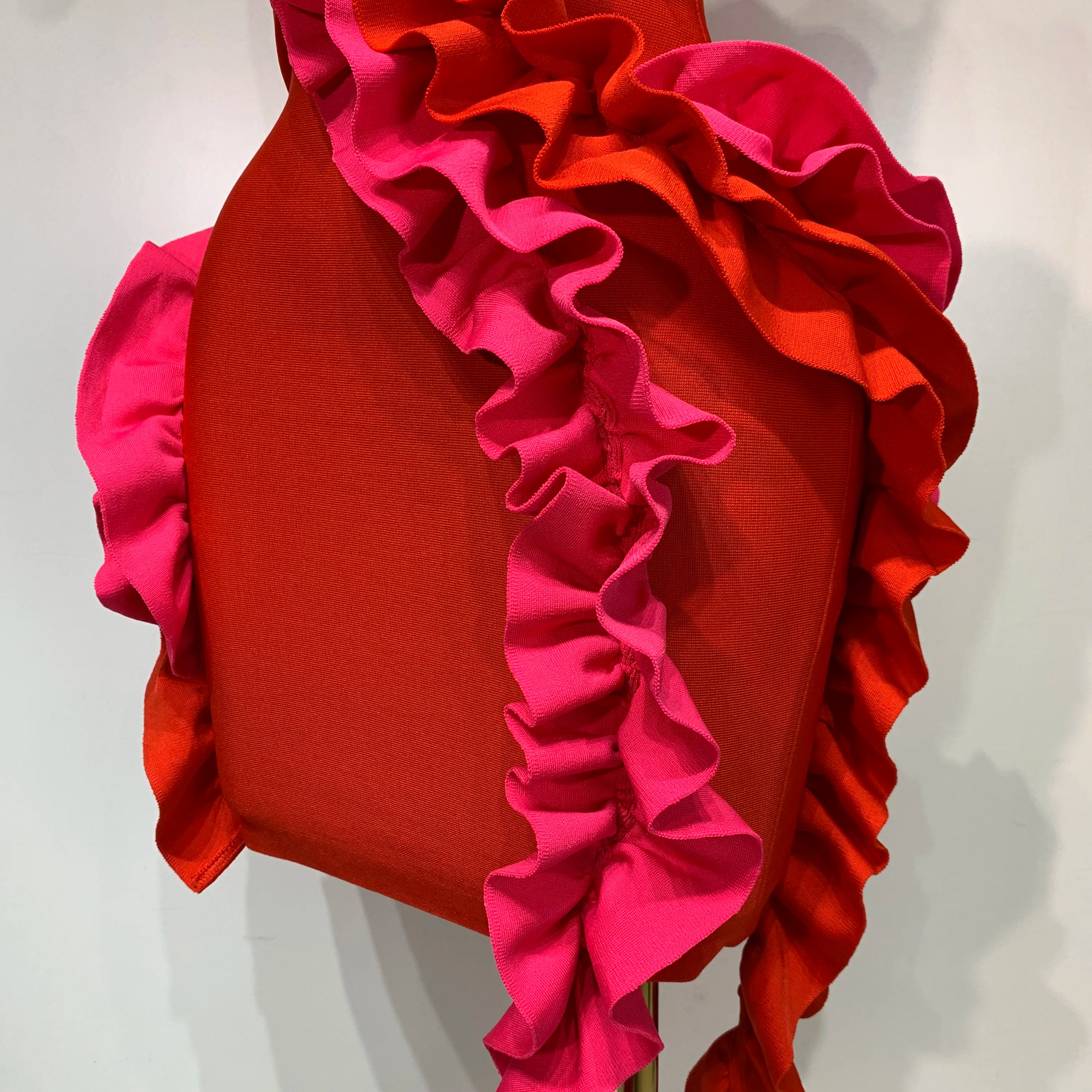 Women Sexy One Shoulder Red Ruffles Bodycon Bandage Dress 2025 Celebrity Elegant Evening Birthday Party Club Luxury Dresses