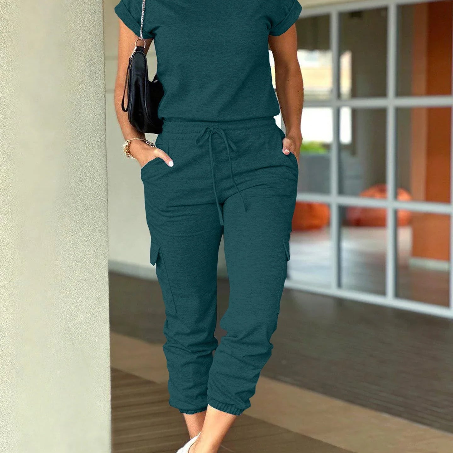 spring and summer new solid color overalls urban jogger sports suit