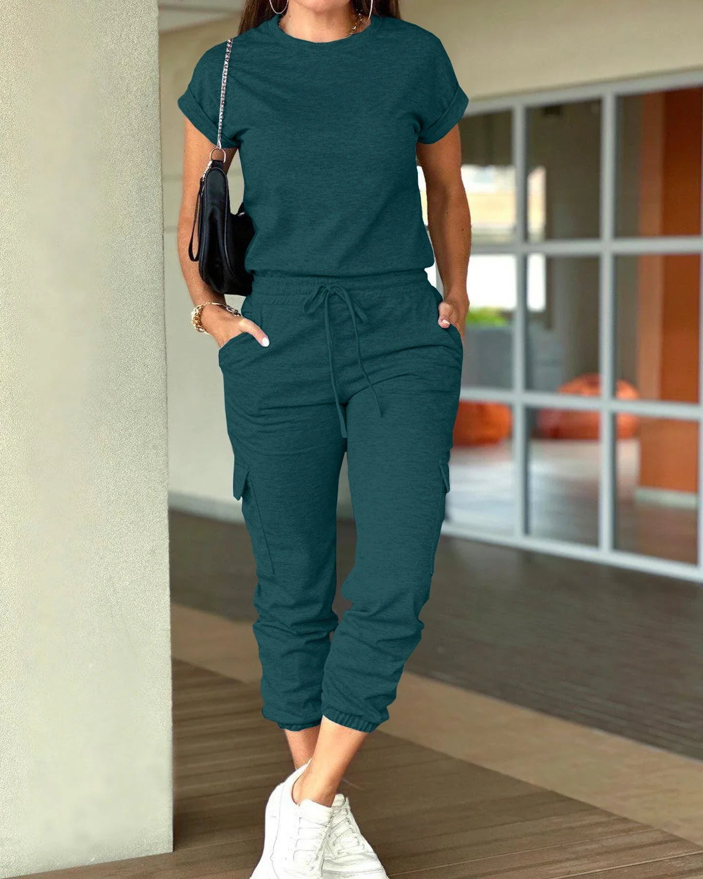 spring and summer new solid color overalls urban jogger sports suit