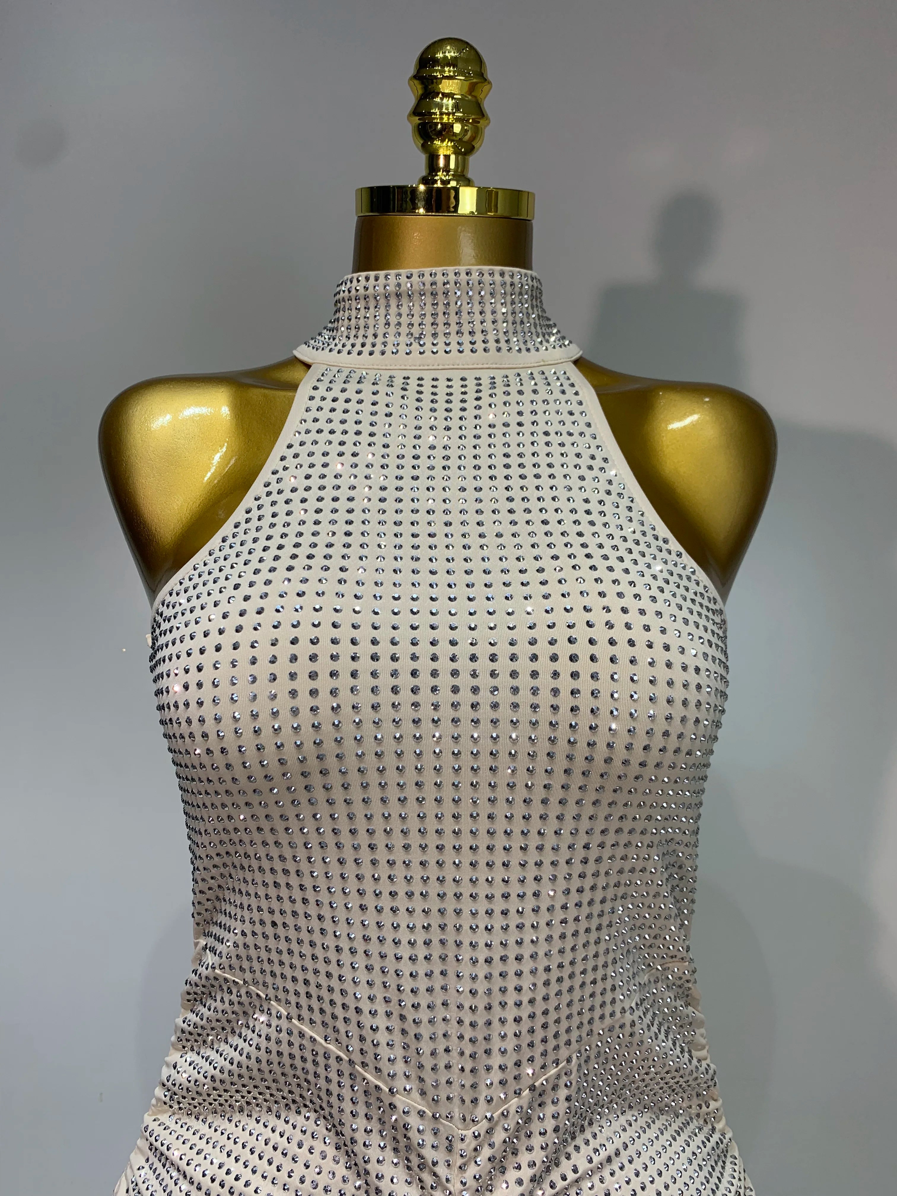 Women Sexy Backless Sleeveless Sparkly Diamonds Dress Slim Formal Elegant Celebrity Cocktail Party Luxury Birthday Gown Vestido