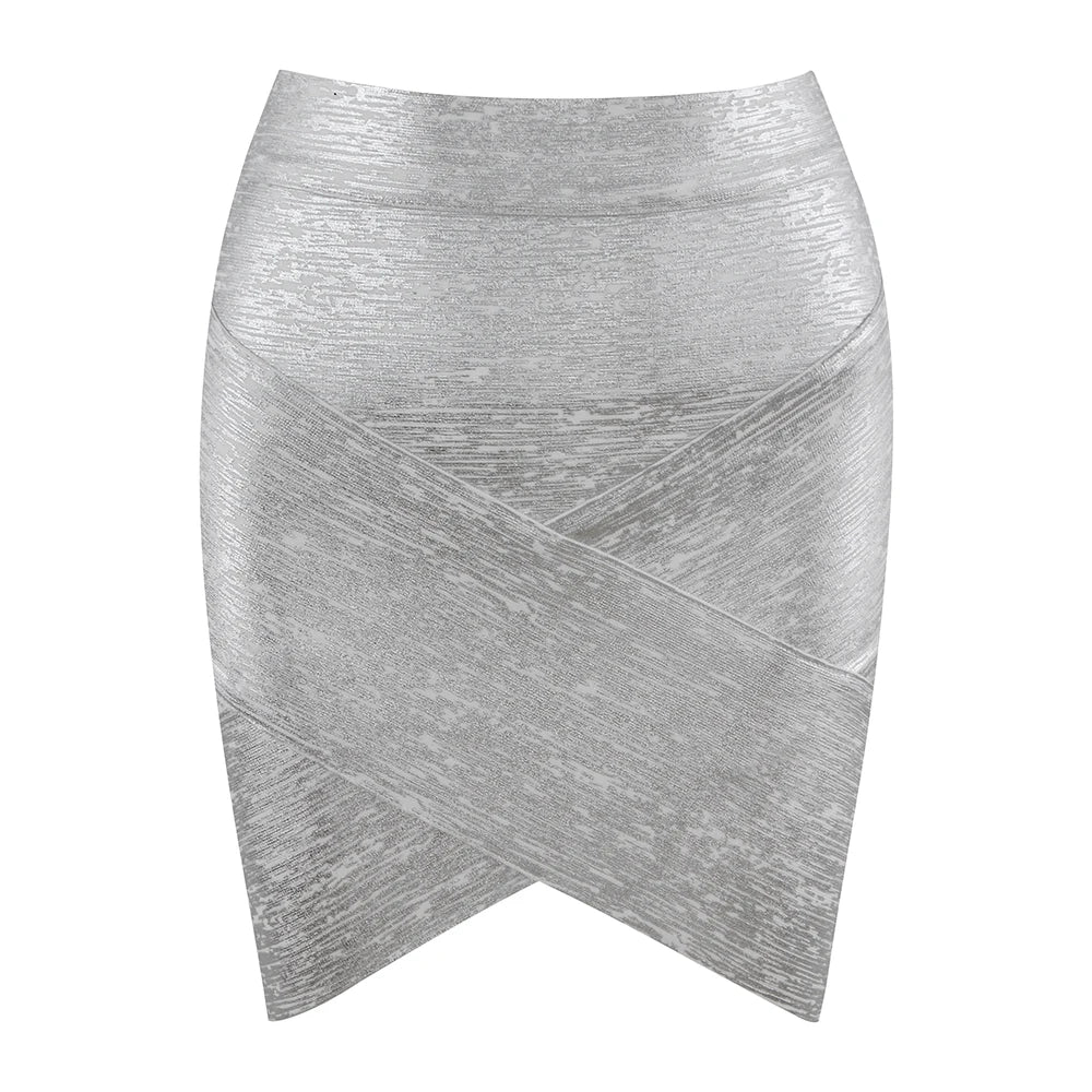 Ladies Rayon Black Thick Rayon Pencil Bandage Skirt Cute Mini Skirt Silver