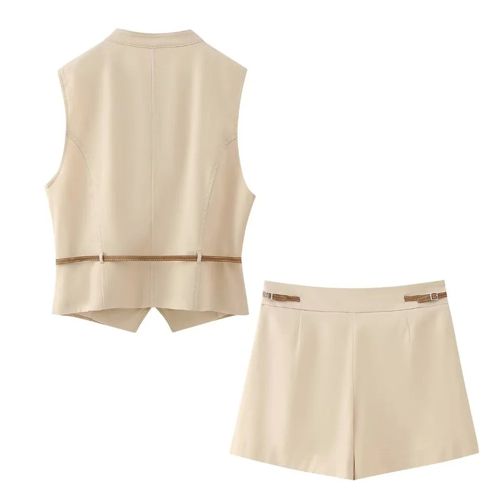 Spring/Summer Women's Fashion New Style with Belt Decoration Top&Trouser Skirt Set