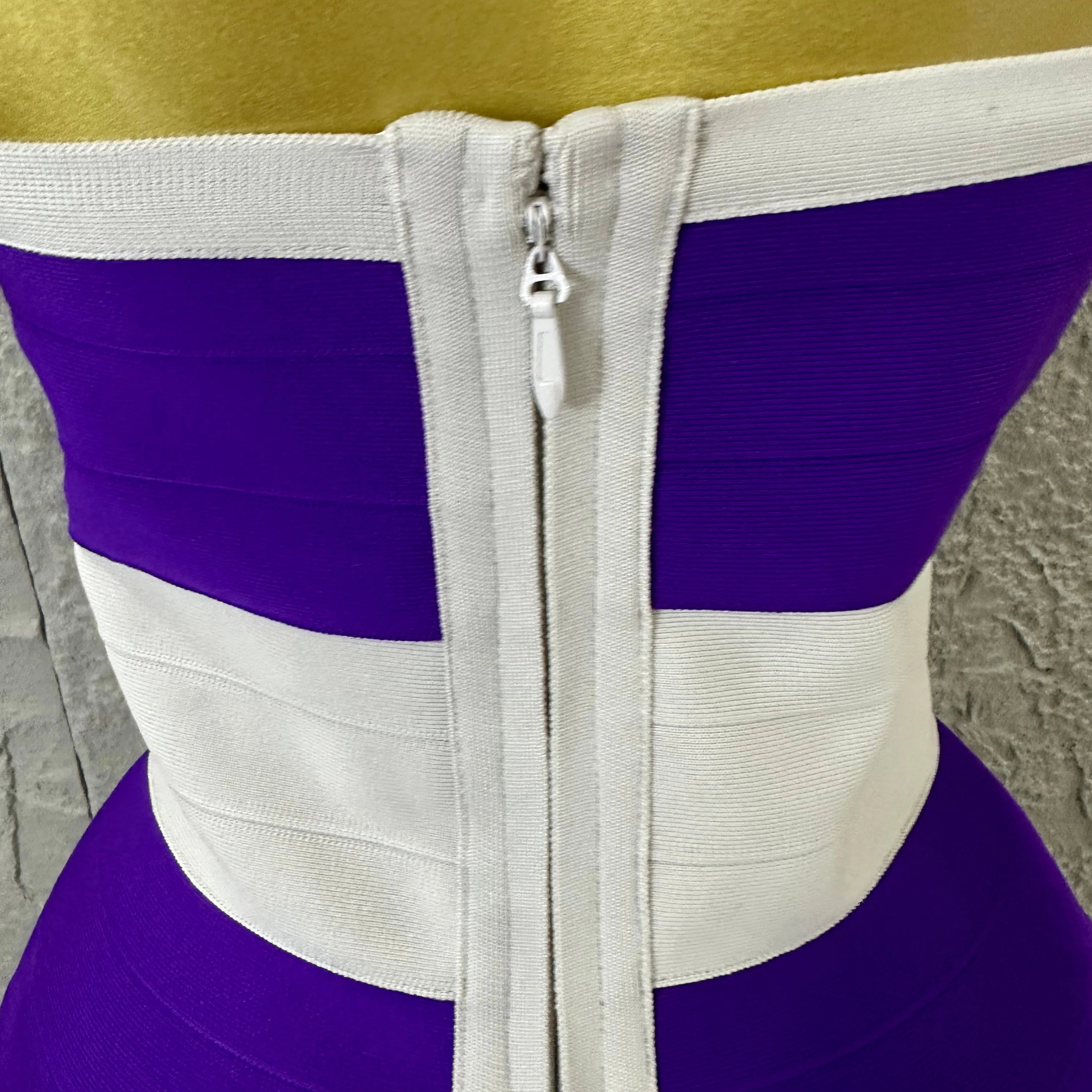 Chic Purple White Striped Bandage Dress Women Sleeveless Sweetheart Neck Bodycon Formal Office Casual Event Wear