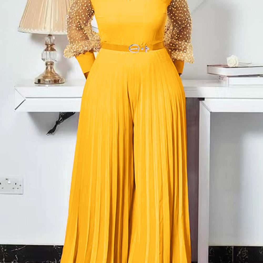 S-5xl Fall Outfits Women Pink Fashion Plus Size Jumpsuit Slim Pleated Long Sleeve Rompers Elegant Clothes Wholesale Dropshipping