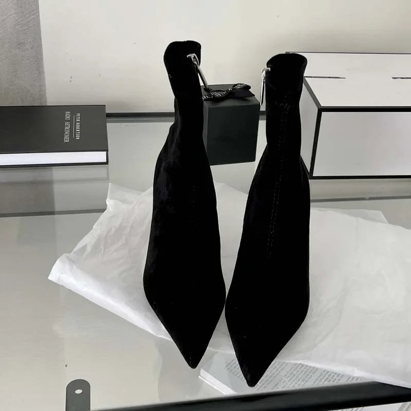 Eilyken Sexy Thin Low Heels Pointed Toe Ankle Boots Woman Party Shoes Fashion Spring Autumn Zipper Concise Short Booties Black