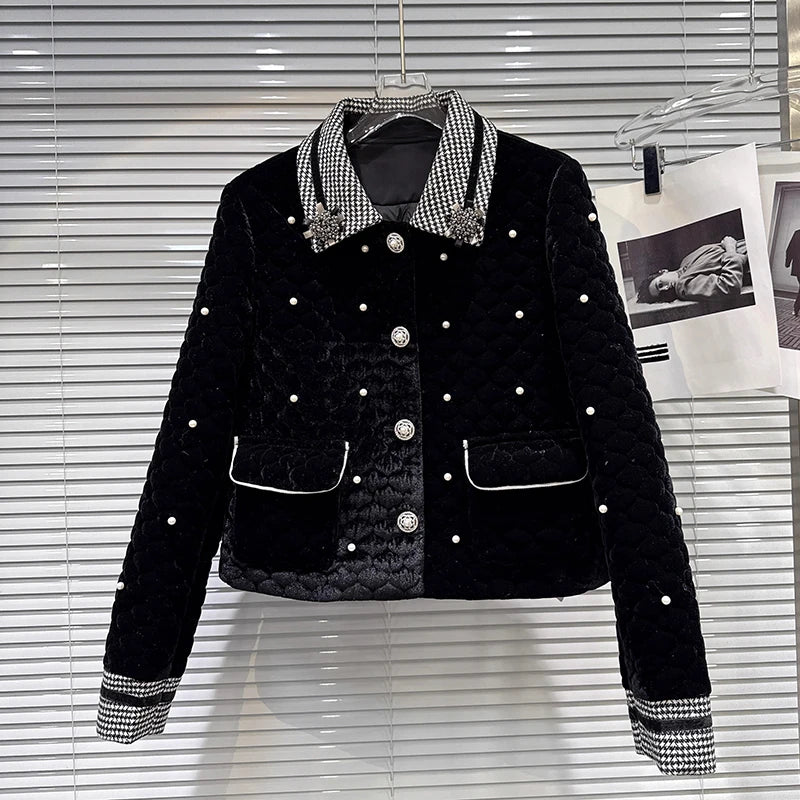 Winter New Fashion Elegant High-end Two-pieces Set For Women Velvet Cotton Inner Short Coat A-line Skirts 11A07777