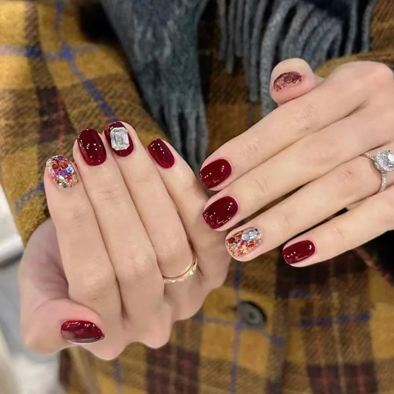 24Pcs Dark Black Stars Cat's Eye Press on Nails Set Summer Cute Wearing Short Fake Nail Patch Detachable Finished Nail Tips Art 1