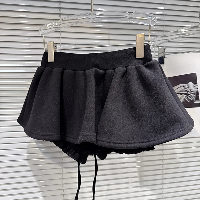 Winter New Sweet Temperament Woolen Short Skirt For Women Solid Color High Elastic Waist Puff Skirts Female 11A07759 Black