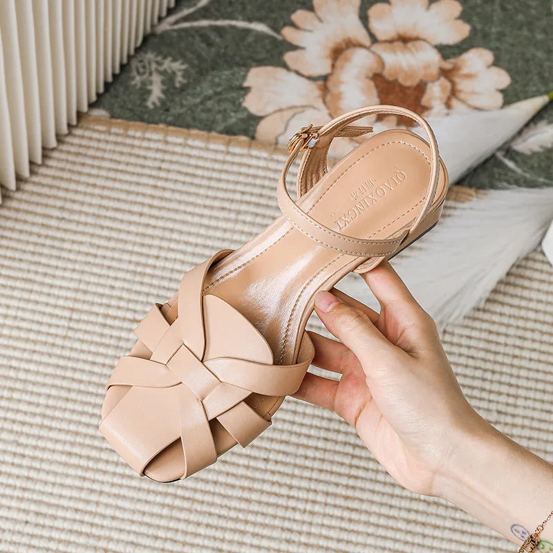 2023 summer women's sandals roman style fashion design party and work wear ladies casual shoes High heel Large size 41-43 Khaki