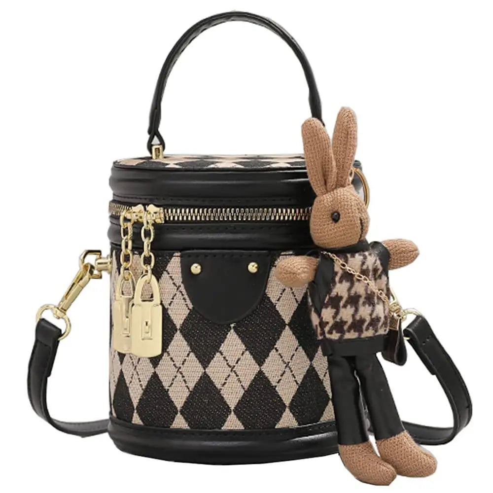 Women's Bag for Women Fashion Luxury Designer Zipper Small Handbags For Women Leather Bucket Shoulder Bag 2023 New Trend Pendant Black-With Dolls 1
