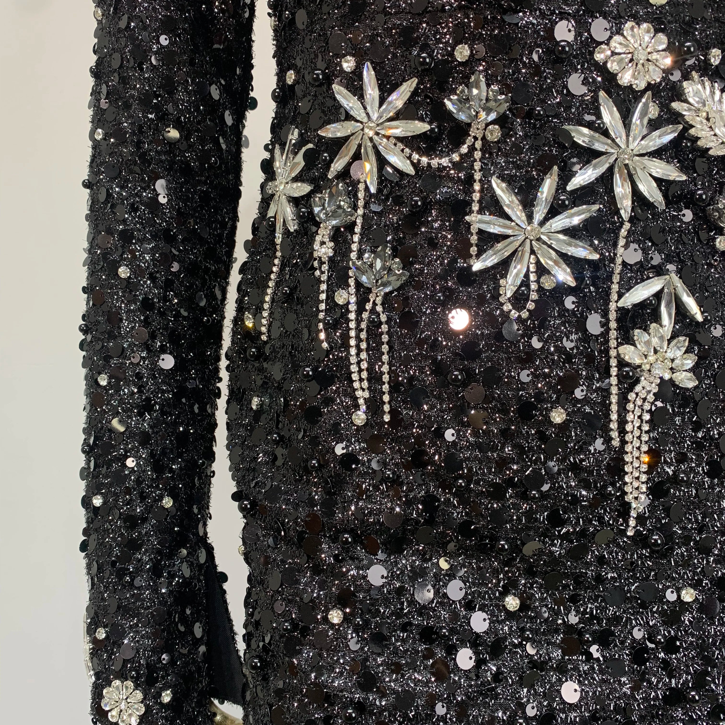 Women Celebrity Sexy Long Sleeve Sequins Diamonds Crystal Sparkly Maxi Long Gowns Dress 2024 Elegant Evening Party Club Vestido