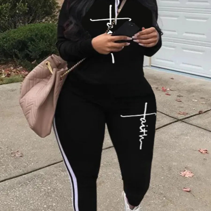 LW Plus Size Tracksuit Sets Drawstring Letter Striped Set Womens 2 Piece Sweatsuits Hoodie & Sweatpants Jogging Suits Outfits WHITE