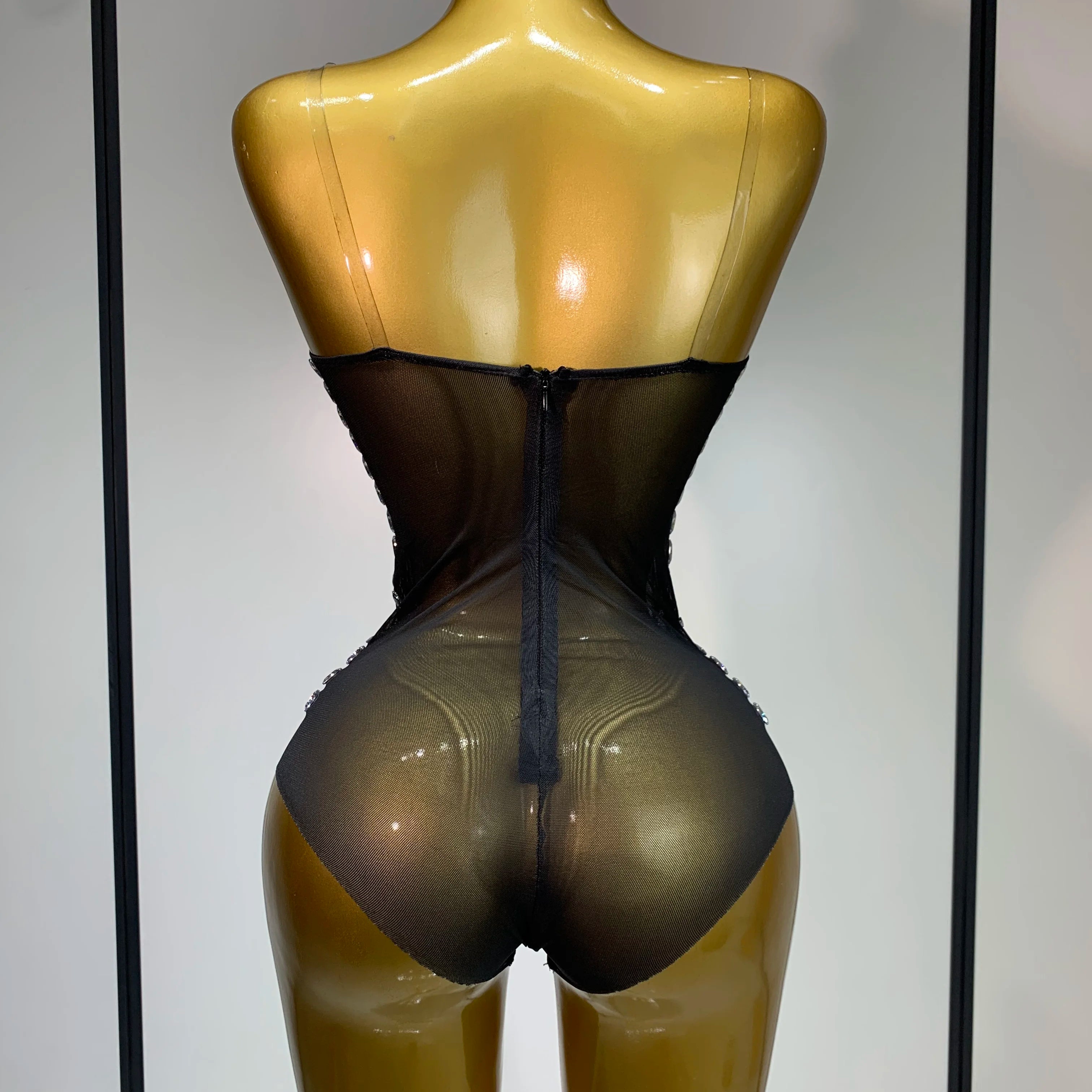 Women Sexy Strapless Rhinestone bodysuit Skirt Three Piece Set Celebrity Elegant Evening Party Birthday Dresses Stage Costume