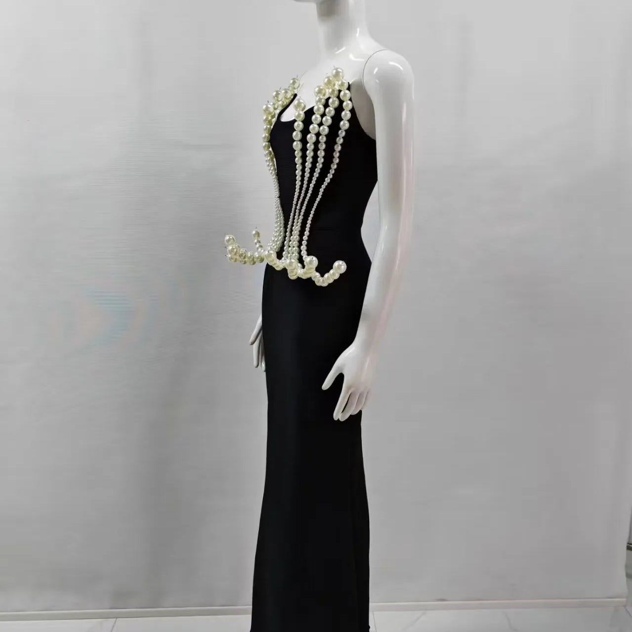 2025 New Spring Women Sexy Strapless Big Beading Bodycon Long Maxi Dress Fashion Celebrate Evening Party Birthday Dress Vestido