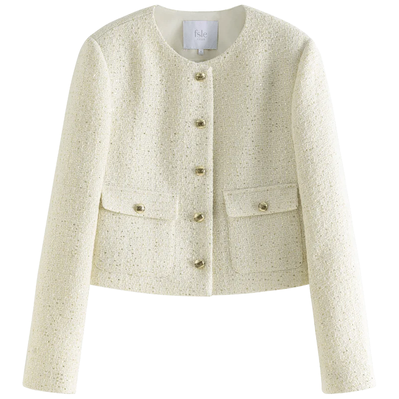 Tweed Jacket Women Autumn Short Coat Mini Skirts Temperament Two-piece Suit Design Sense Graceful Special Female Suits Beige 36.5wool