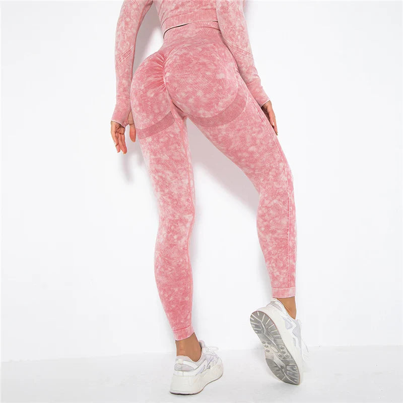 Women Seamless Yoga Set Fitness Sports Suits Gym Clothing Long Sleeve Crop Top Shirts High Waist Running Leggings Workout Pants Watermelon Red 1pc