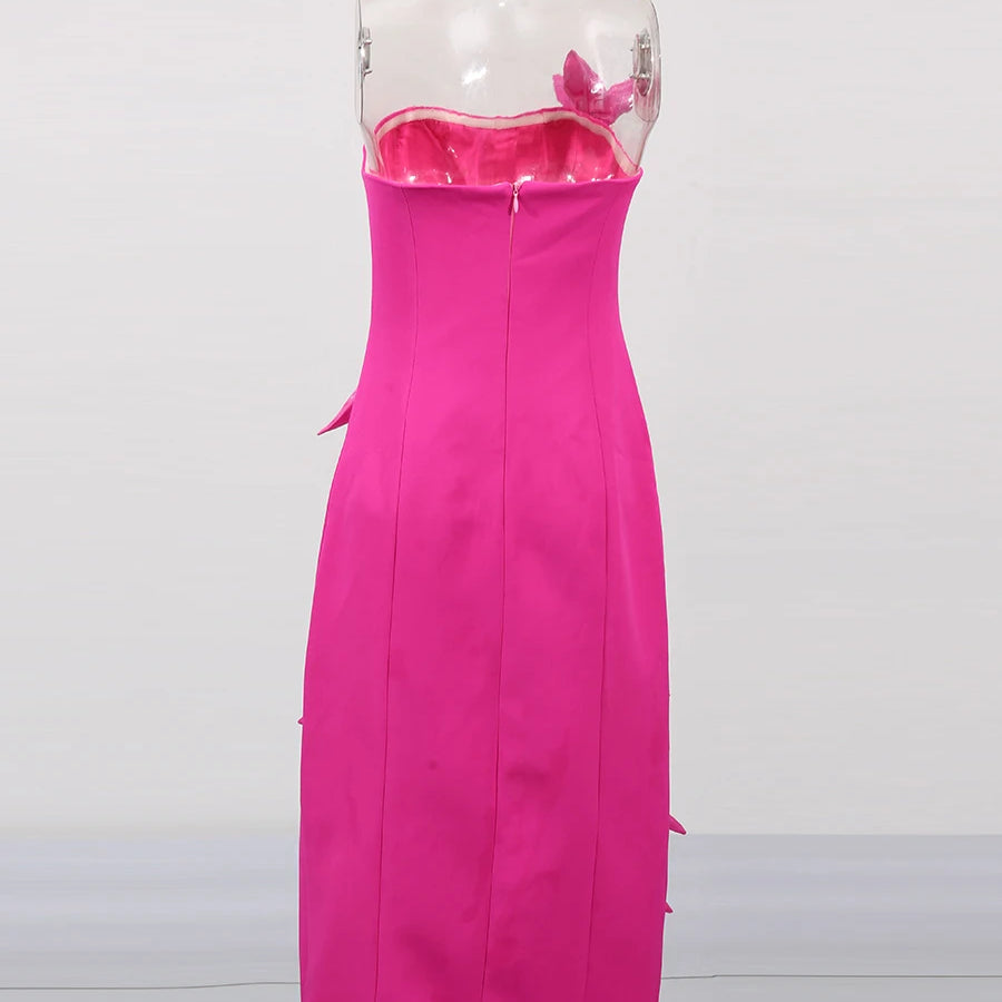 Solid Slimming Spliced Appliques Elegant Dresses for Women Srtapless Sleeveless Split Dress Femlae Fashion Clothing