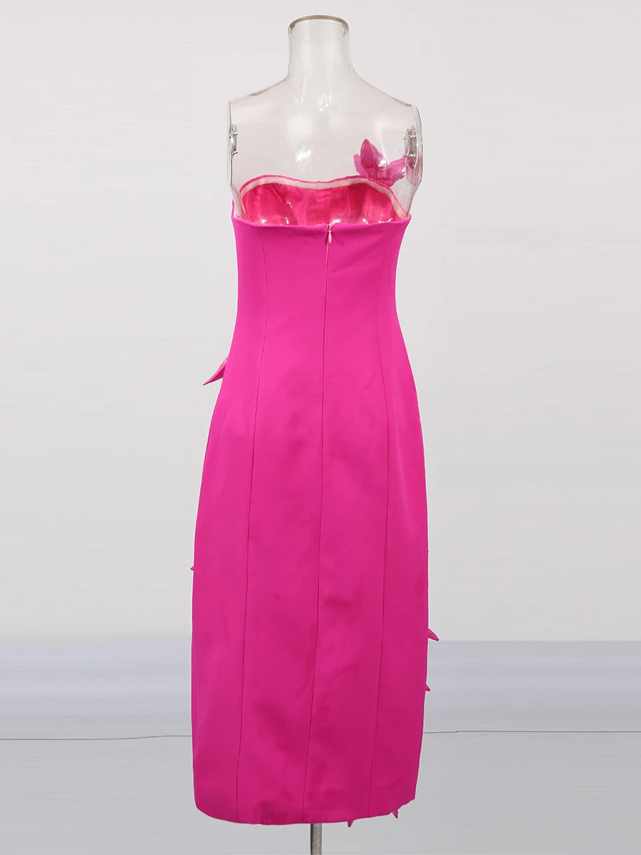 Solid Slimming Spliced Appliques Elegant Dresses for Women Srtapless Sleeveless Split Dress Femlae Fashion Clothing