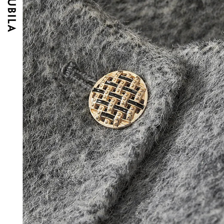 Winter Wool Blend Coats for Women Round Neck Long Sleeve Double-faced Woolen Cropped Jacket Elegant Outerwear