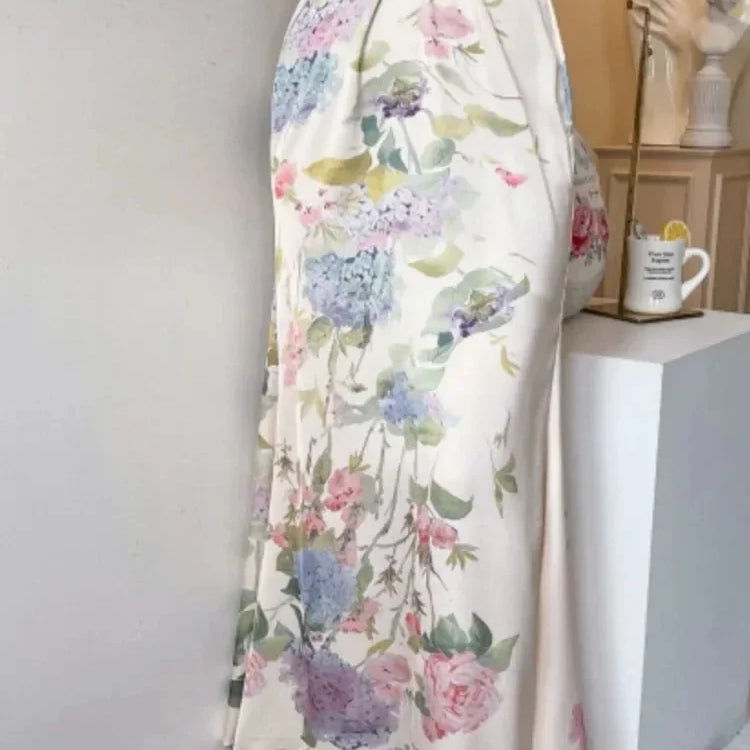 Women Elegant Floral Midi Dress Spring Vintage Japan Style Chic Bodycon Birthday Party Vestidos Female Fashion One Pieces Robe