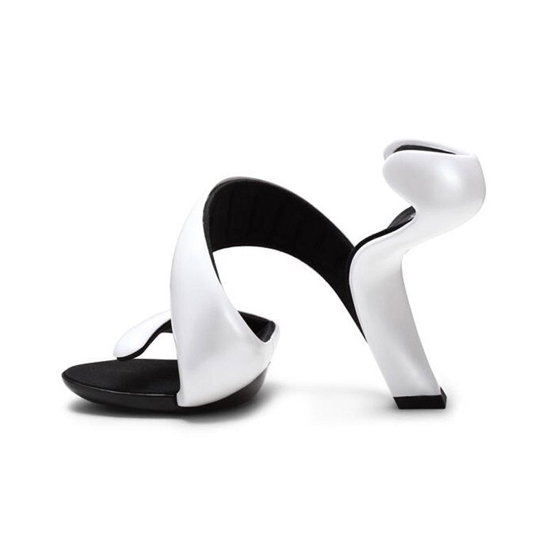 Women Open The Toe Cut Out Strange 9CM High Heels Gladiator Sandals Fashion Sexy Bling Snake Shape Bottomless Shoes WHITE