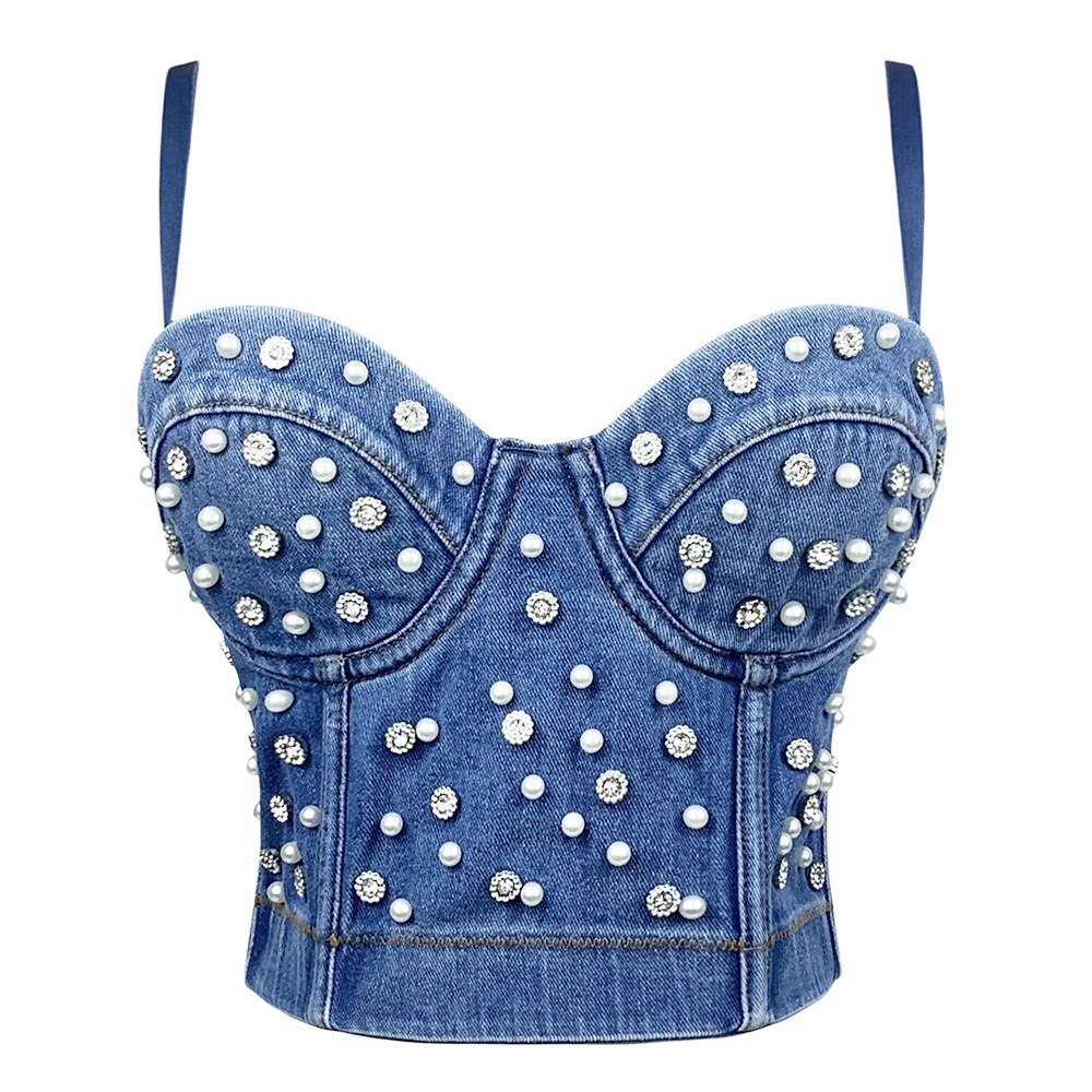 Sexy Bra Women Fashion Spike Stud Rivet Bra Gold Silver Lingerie Punk Party Wear Clubwear push up Bra for women 1202-Blue